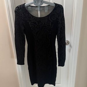 Calvin Klein Black Textured Long Sleeve Dress S